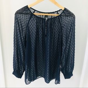 J. Crew Flowy Sheer Dot Blouse Navy